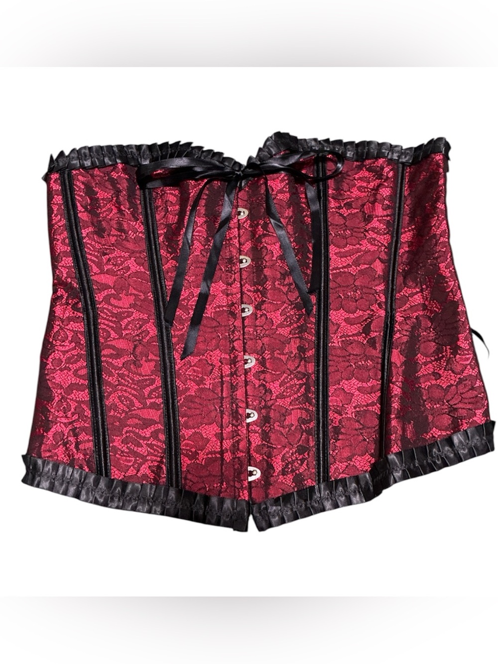 Red Lace Overbust Corset with Black Trim